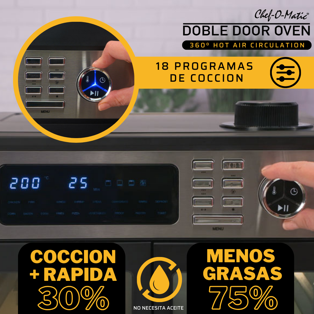 Horno Multifunción 12 en 1 con puertas dobles transparentes y capacidad de 28L