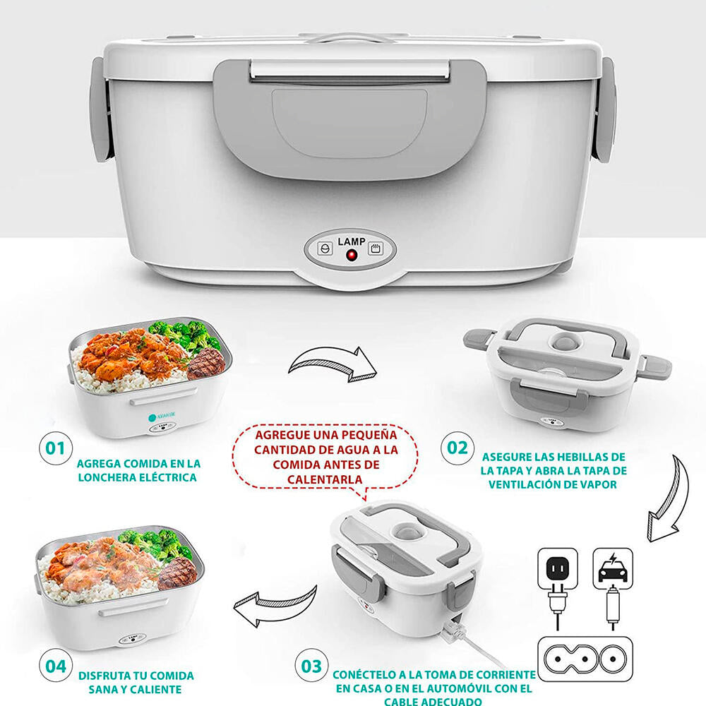 Tartera Fiambrera Eléctrica 2 en 1 Con Recipiente De ACERO Para Calentar en Coche Oficina