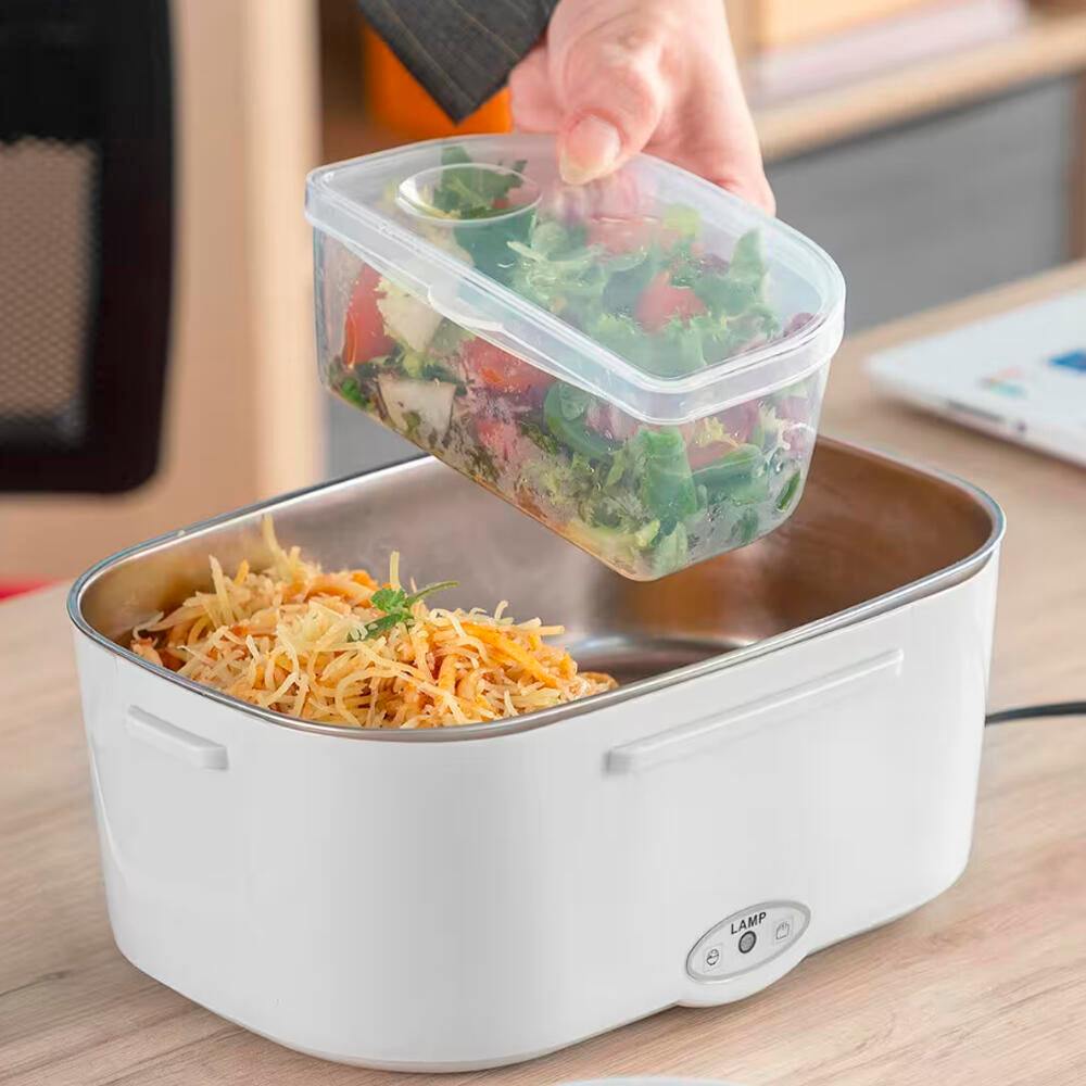 Tartera Fiambrera Eléctrica 2 en 1 Con Recipiente De ACERO Para Calentar en Coche Oficina